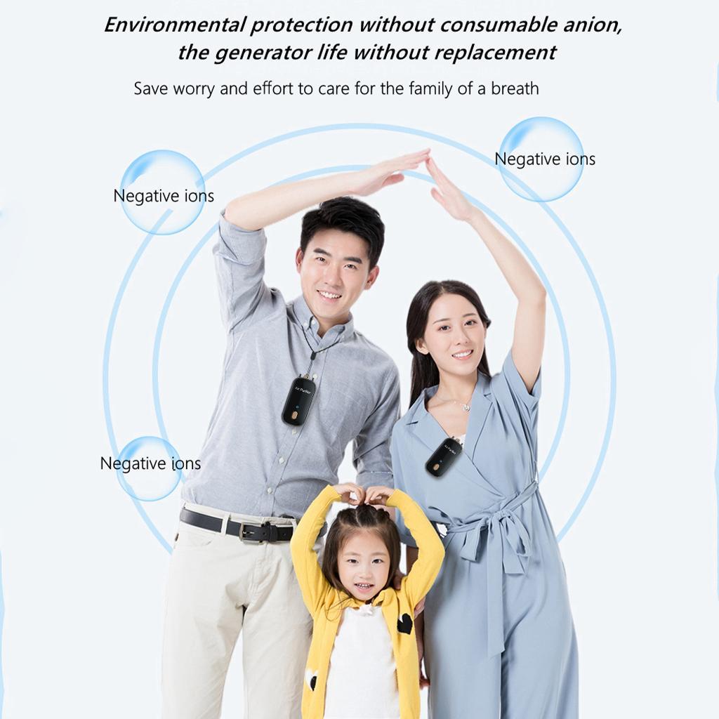 3xPortable Personal Necklace Air Purifier Wearable Freshener Air Cleaner Black