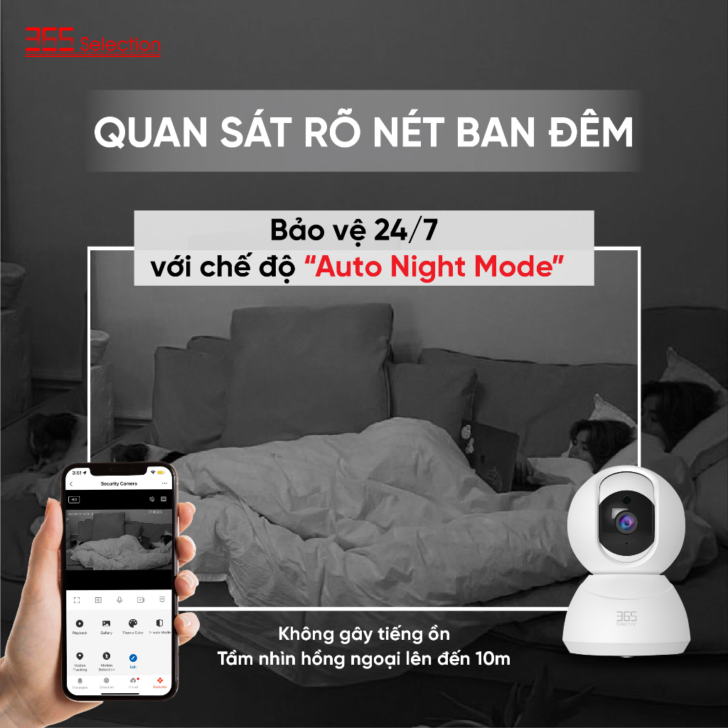 Camera trong nhà Tuya 365 Selection C1 - Quay quét 360, Đàm thoại 2 chiều, Phát hiện chuyển động - Hàng chính hãng