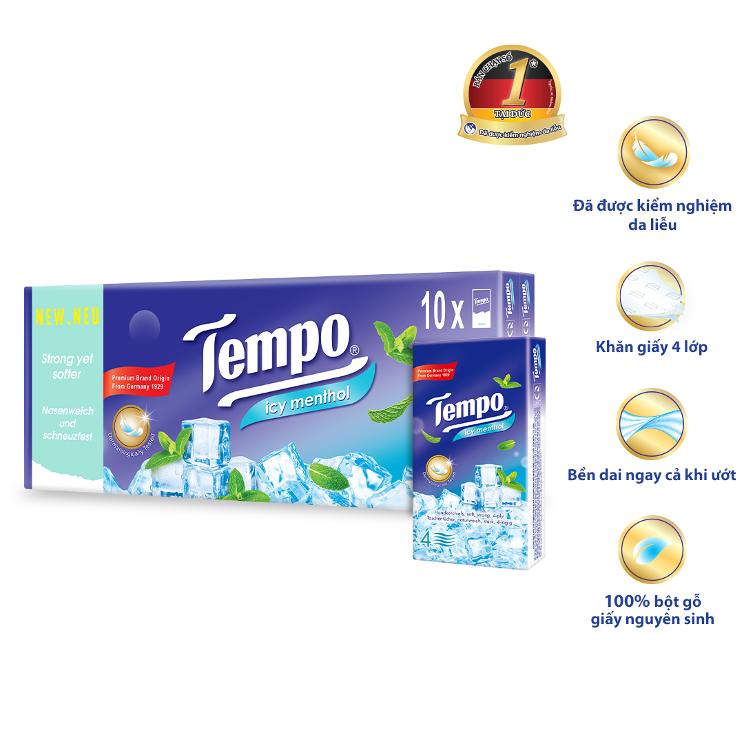 Khăn giấy bỏ túi cao cấp Tempo Regular - 4 lớp bền dai - Thương hiệu Đức