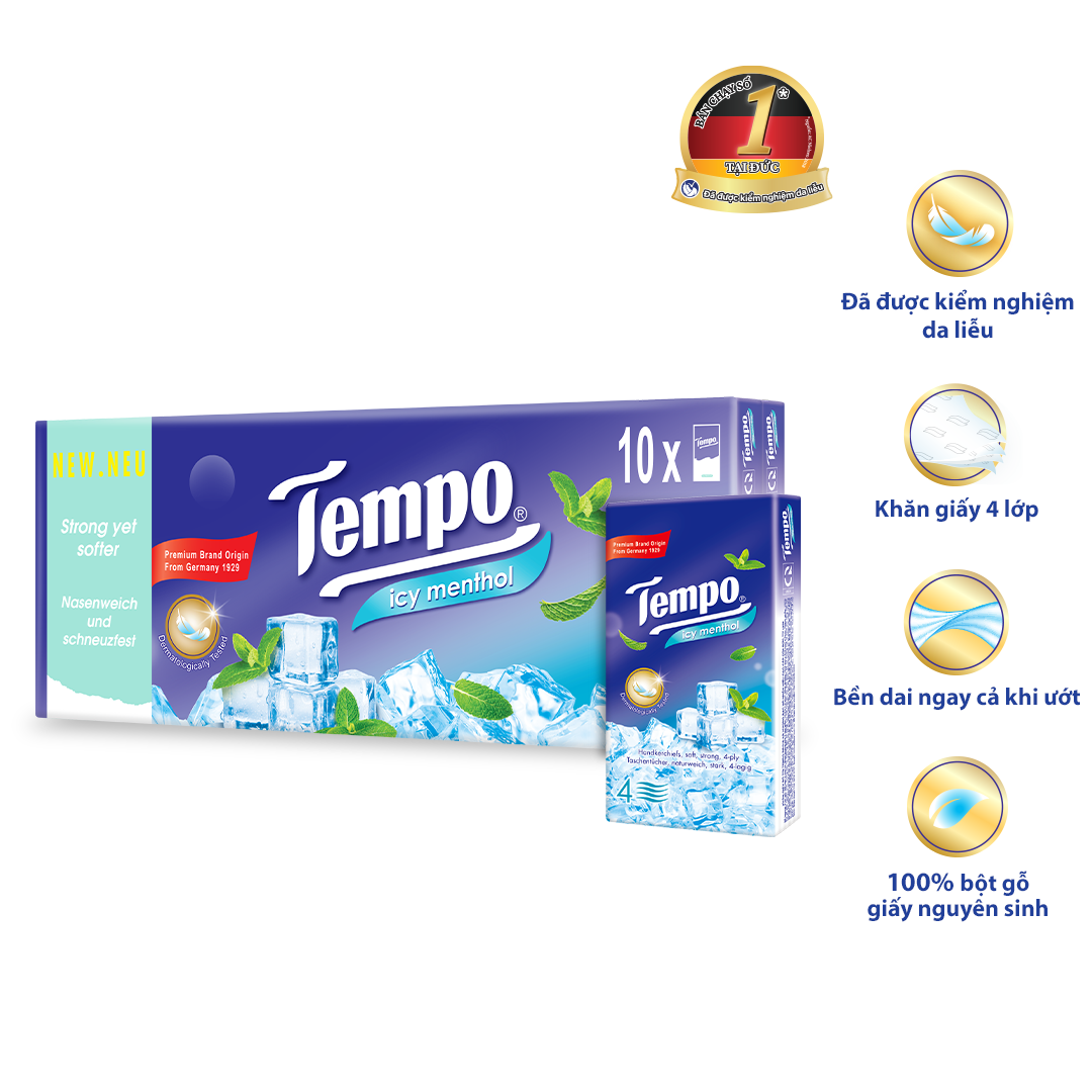 Khăn giấy bỏ túi cao cấp Tempo Regular - 4 lớp bền dai - Thương hiệu Đức (20 gói)