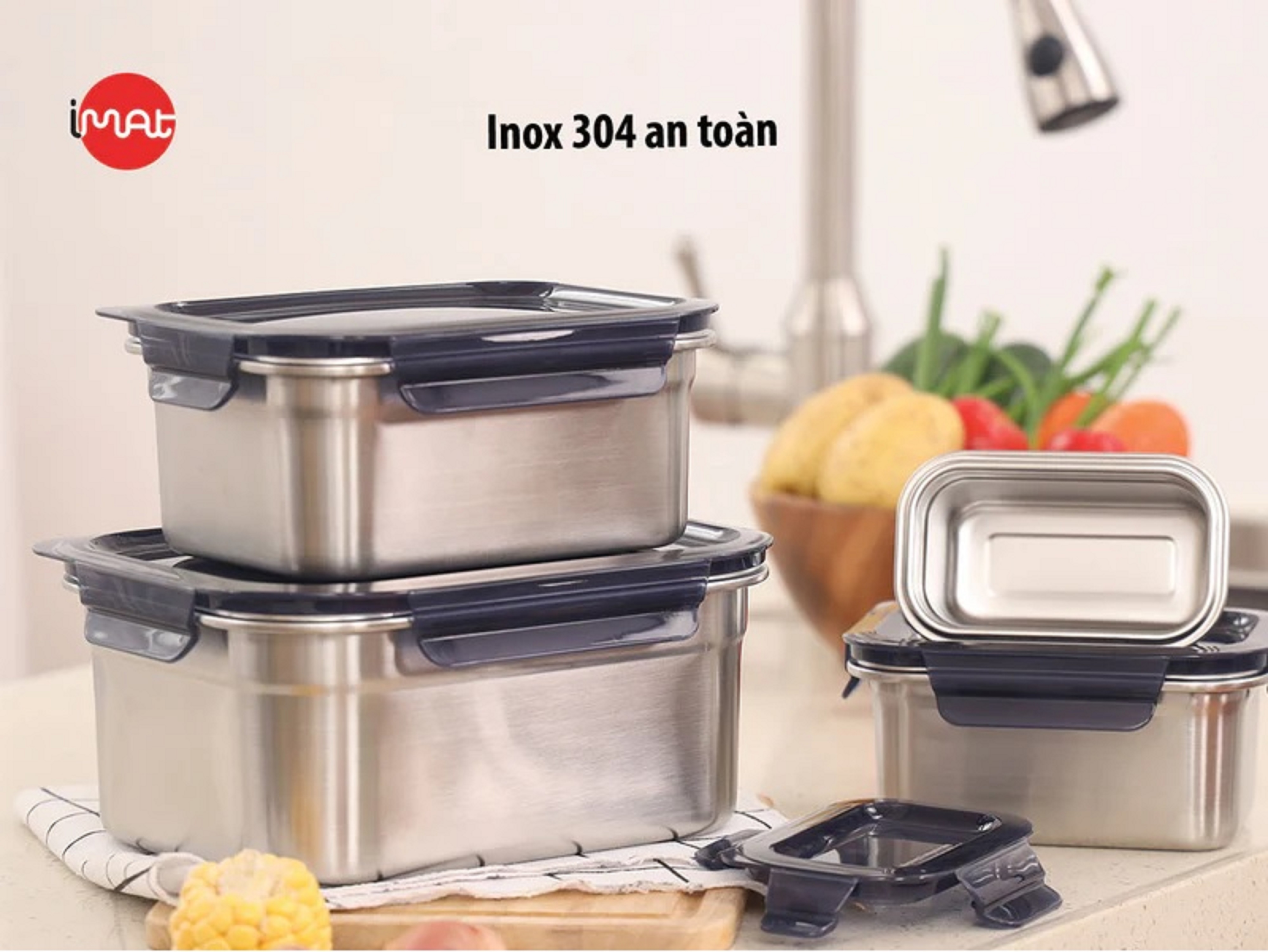 Bộ 4 hộp CAO iMAT inox dùng vi sóng