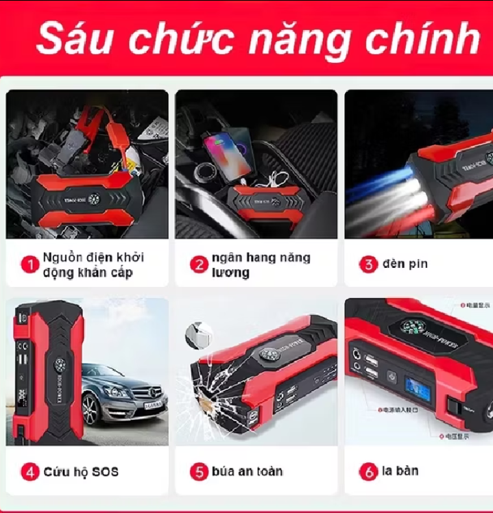 bộ kích bình ắc quy xe máy ôtô 4 cổng USB kiêm đèn pin sạc dự phòng đa năng