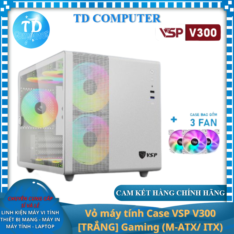 Vỏ máy tính Case VSP V300 sẵn 3 Fan LED ARGB Gaming Kính cường lực - Hàng chính hãng VSP phân phối