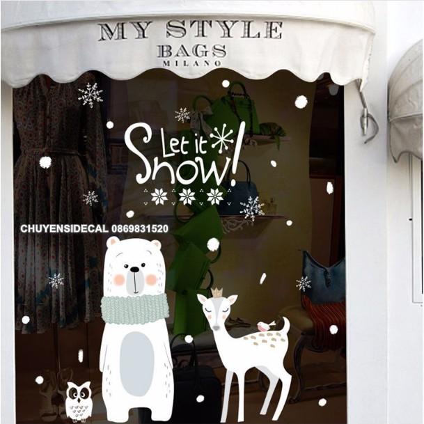 Decal trang trí tường Noel - Nai nữ hoàng và Gấu Trắng