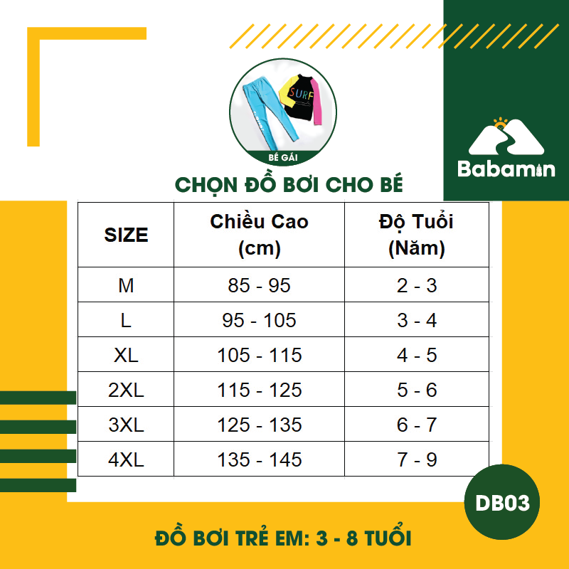 Đồ Bơi Bé Gái Dài Tay 3 - 8 tuổi - Phong Cách Hàn Quốc, Thiết Kế Cực COOL - DB03