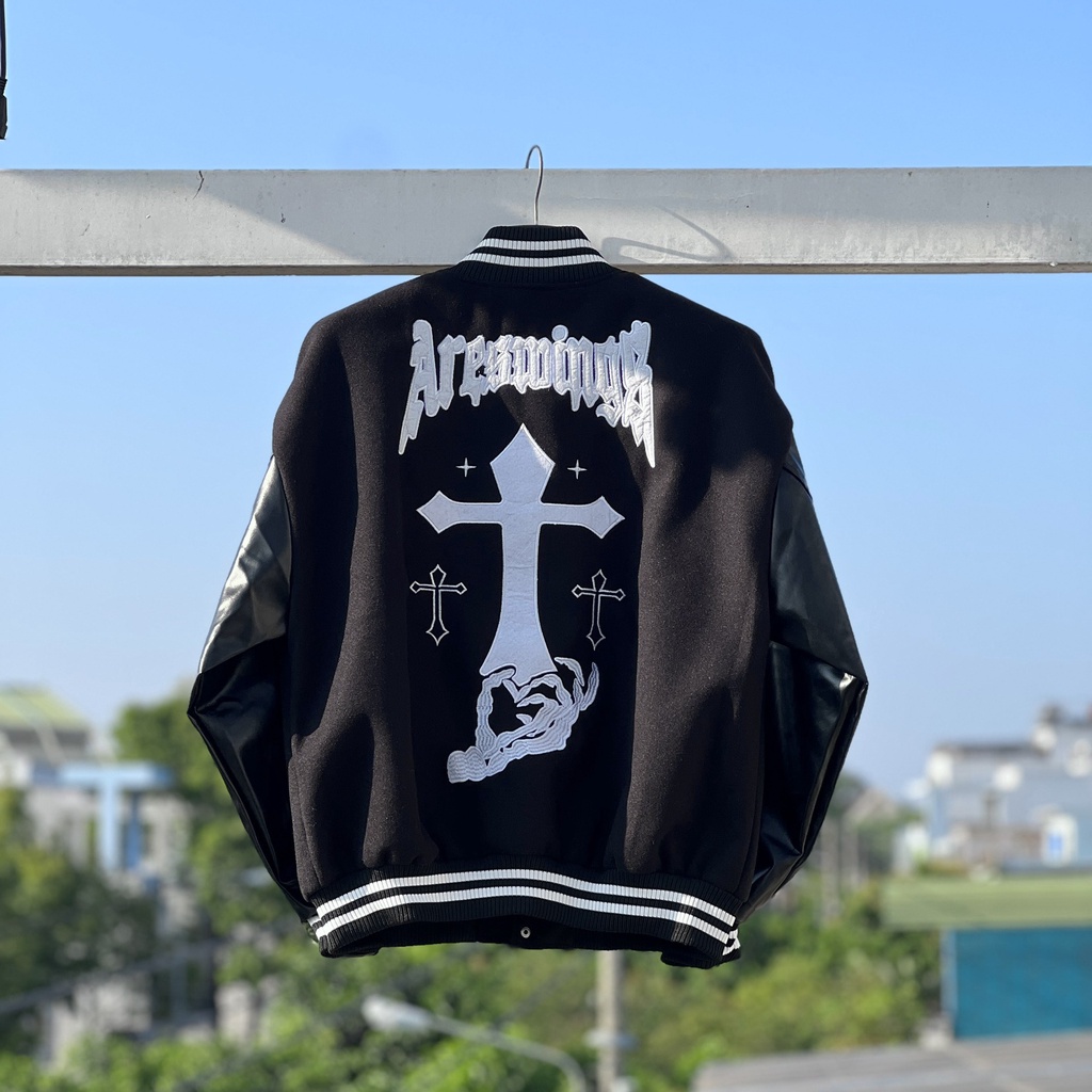 Áo khoác Bomber tay da , varsity jacket nam nữ chất dạ 2 lớp , áo khoác bóng chày local brand unisex