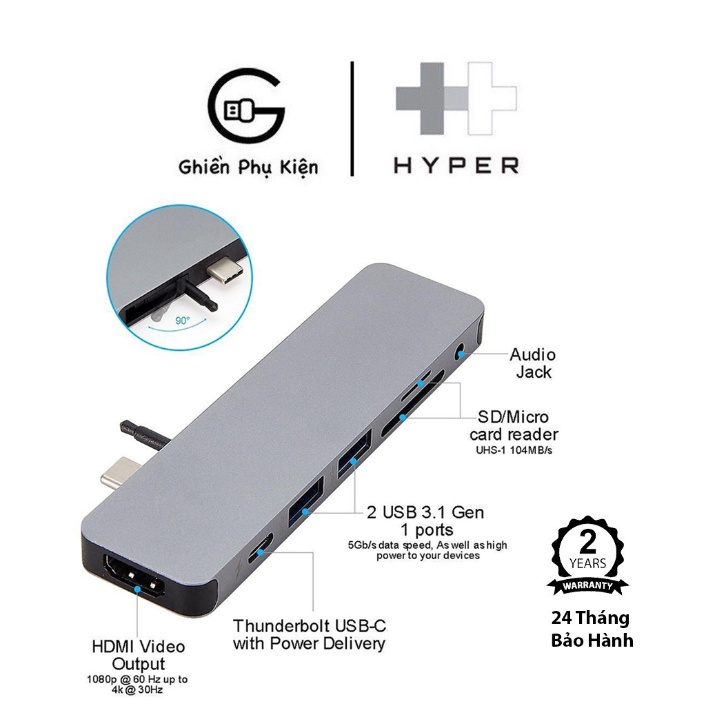 Hub HyperDrive GN21D 7 IN 1 Cổng Chuyển Đổi Type C Dành Cho Macbook - Hàng Chính Hãng