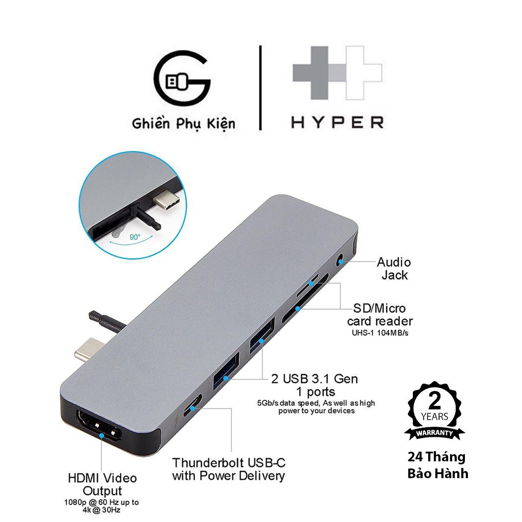 Cổng Chuyển HyperDrive SOLO 7-in-1 USB-C Hub For MacBook, PC &amp; Devices - GN21D - HÀNG CHÍNH HÃNG