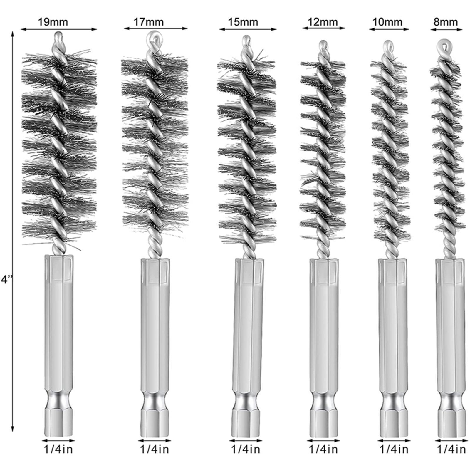 Bore Cleaning Brush 8-19mm Hex Shank Brush Twisted Wire Drill Brush for Electric Impact Drill 6PCS Cleaning Brush