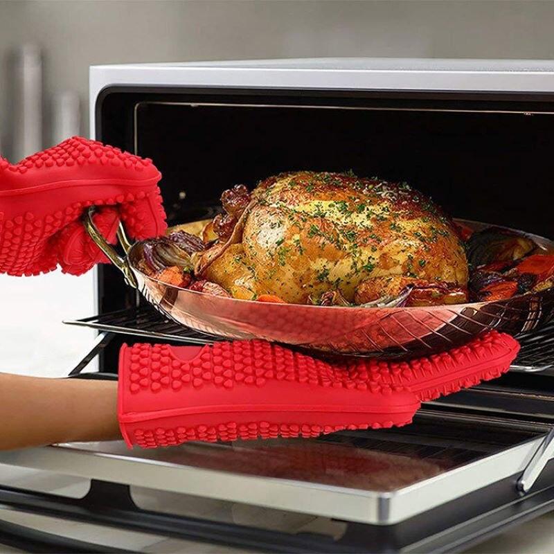 1PCS Long Thick Silicone Gloves Heat-resistant Non-slip Microwave Oven Mitts Kitchen baking accessories BBQ Cooking Oven Gloves