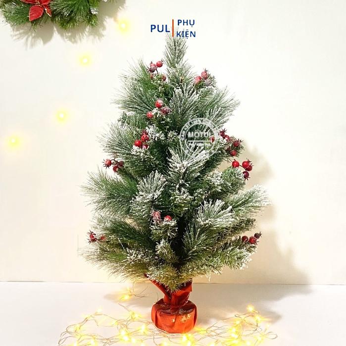 Cây thông noel mini để bàn 3 LOẠI LÁ PHỦ TUYẾT trang trí decor giáng sinh