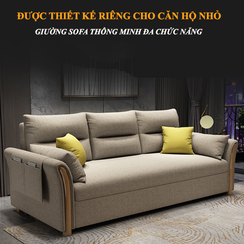 [FREESHIP + TẶNG 6 GỐI] Giường Ghế Sofa Thông Minh, Sofa Giường Đa Năng Tay Gỗ Cao Cấp Khung Thép Đệm Cao Su Có Ngăn Chứa Đồ