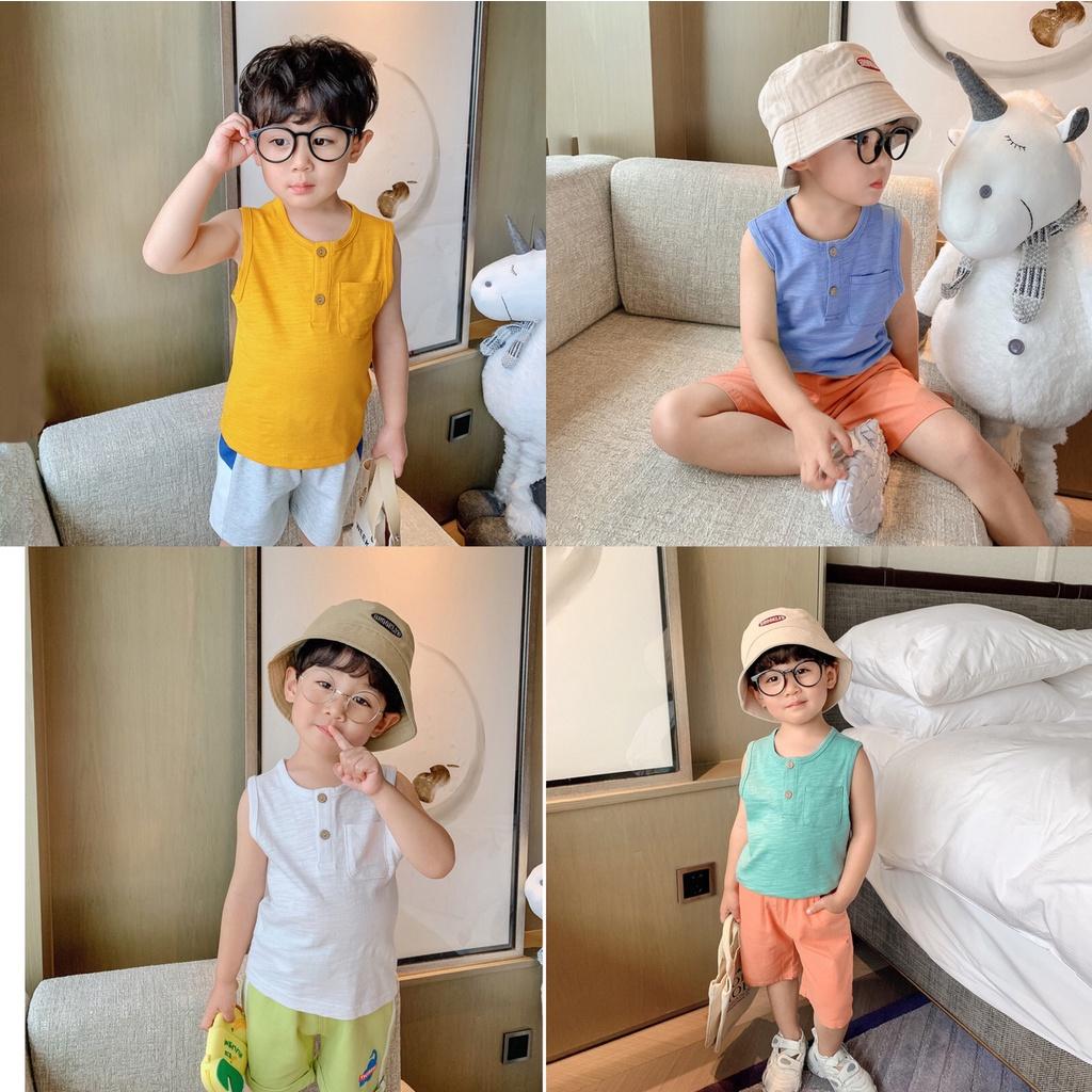 Áo thun bé trai ba lỗ sát nách cotton thoáng mát màu trơn túi ngực size đại 30kg Magickids Quần áo trẻ em AO22020