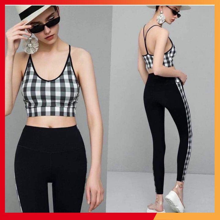 BỘ TẬP YOGA- GYM- AEROBIC KARO - áo BRA có mút, quần cạp cao, thun spandex cao cấp-Quảng châu