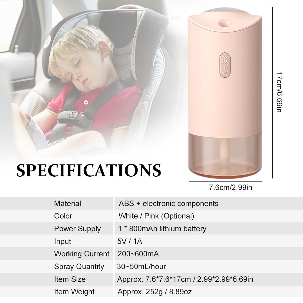 Projection Humidifier with Color Lamp USB Rechargeable Vehicle Humidifier with Night Light White