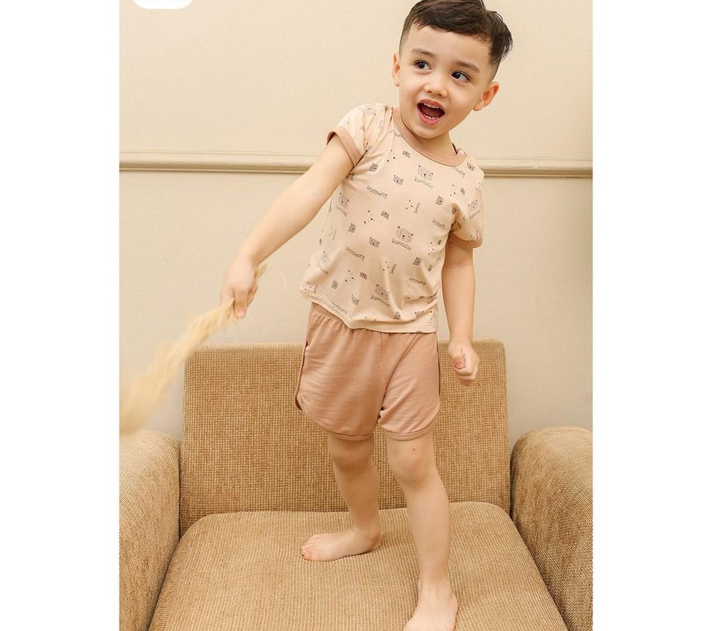 Bộ quần áo cộc tay bé trai - bé gái từ 6 tháng đến 5 tuổi hoạ tiết gấu vải modal