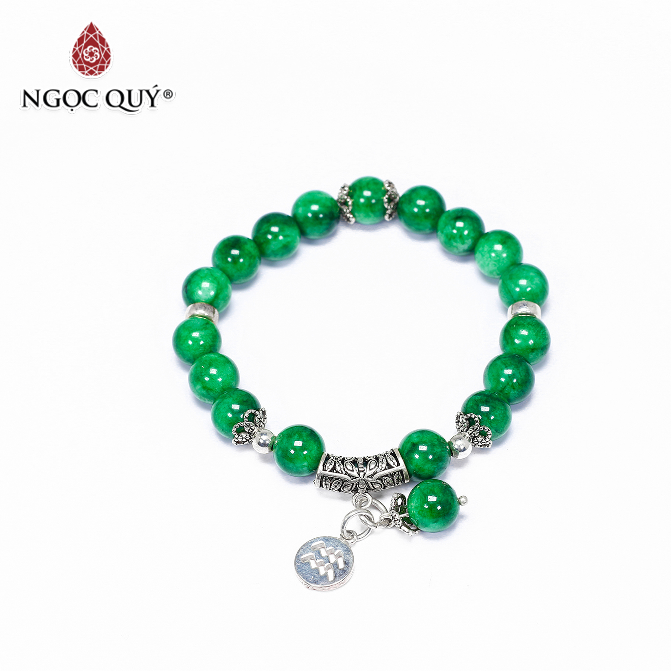 Vòng tay đá cẩm thạch sơn thủy charm 12 cung hoàng đạo bạc size hạt 8mm - Ngọc Quý Gemstones