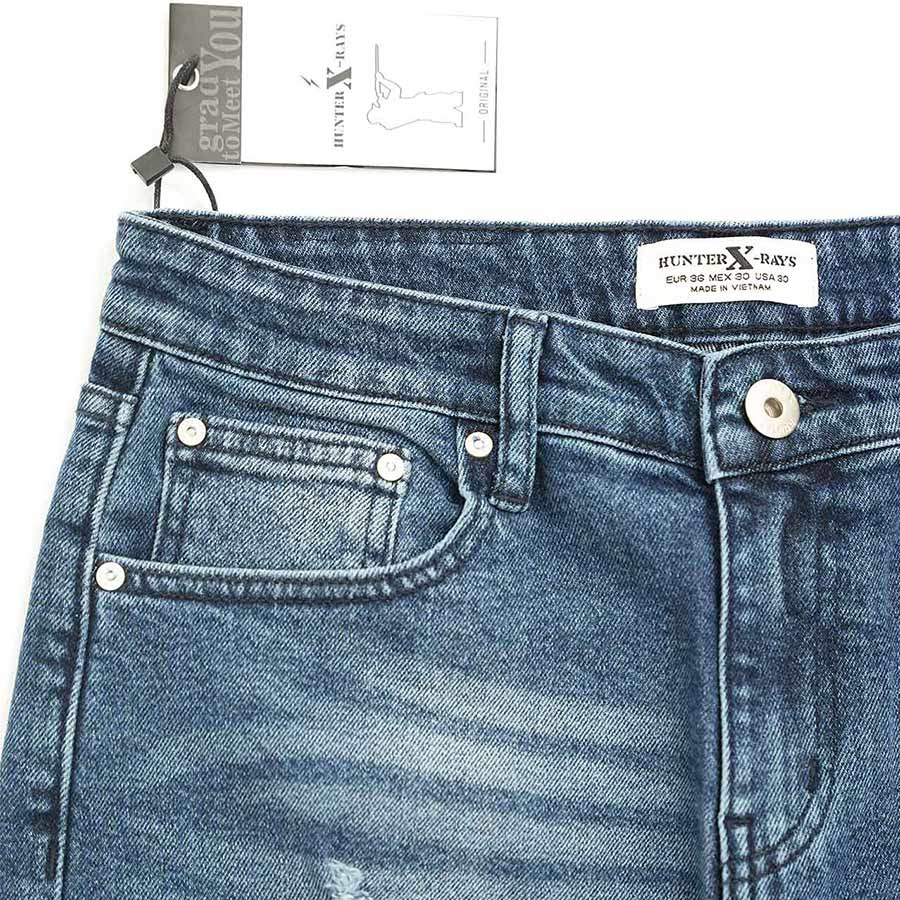 Quần Short Jeans Nam Rách Cao Cấp HUNTER XRAYS Form Slimfit Thun Màu Xanh  S69