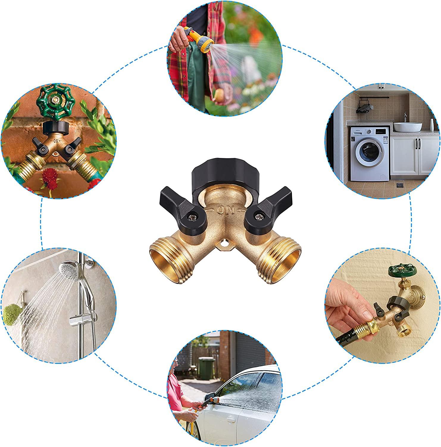 Vòi máy giặt đôi, Bộ chia vòi vườn bằng đồng thau, Đầu nối chữ Y, 3/4 inch để kết nối 2 thiết bị, Vòi đầu ra đôi cho vòi vườn, Bộ chuyển đổi vòi
