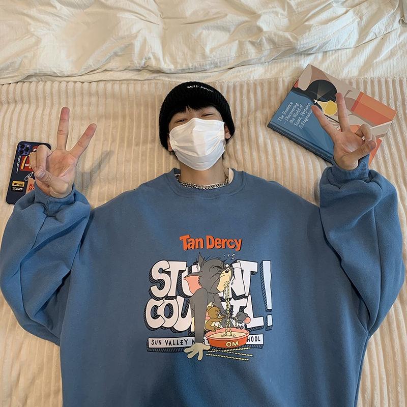 Áo sweater tay dài in hình mèo chuột hoạt hình thời trang xuân thu cho cặp đôi 2021