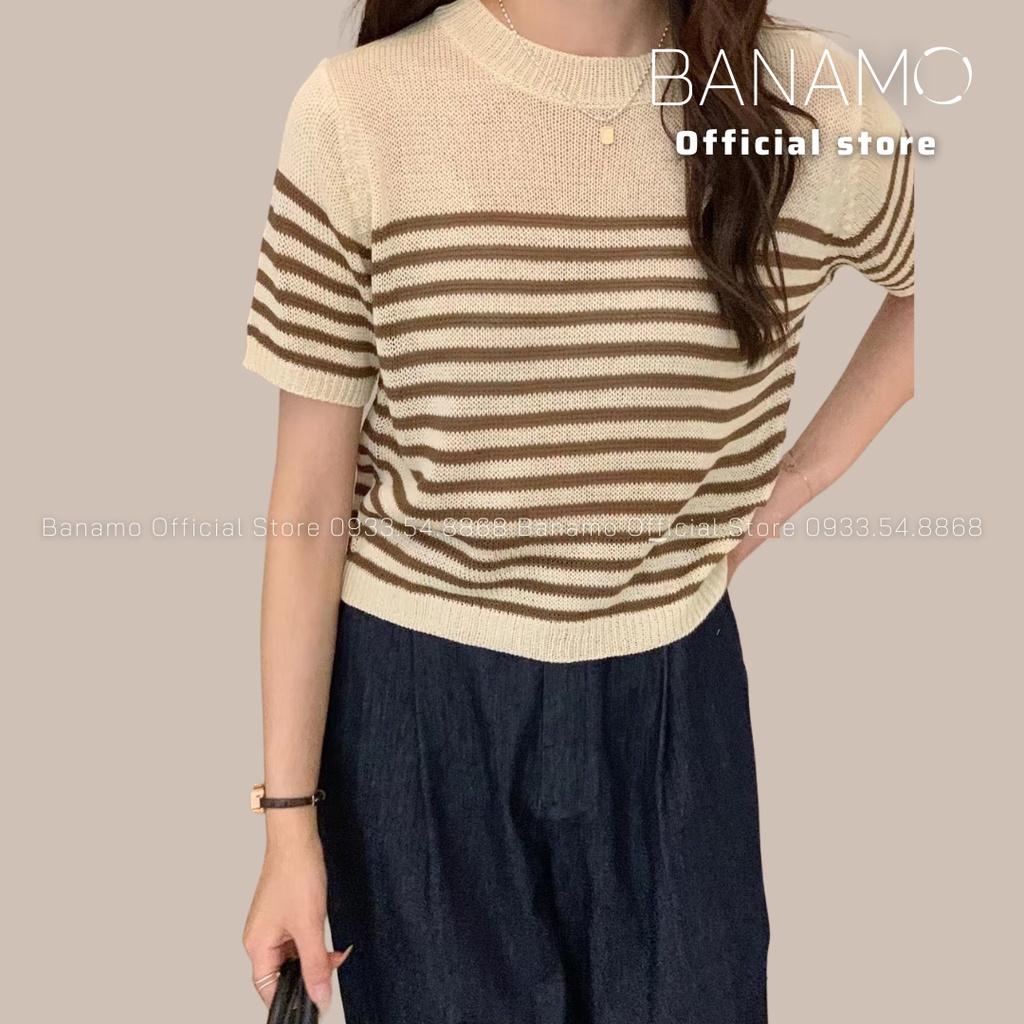 Áo Len mongtoghi kẻ ngang cộc Tay nhiều Màu hàng thiết kế siêu đẹp thời trang Banamo Fashion áo len kẻ nhiều màu 3418