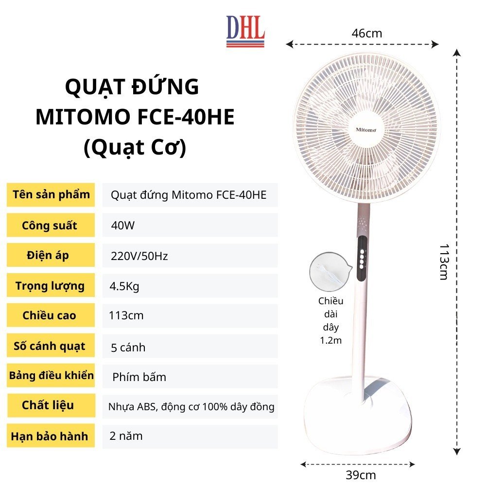 Quạt đứng Mitomo FCE-40HE cao cấp không ồn hàng chính hãng