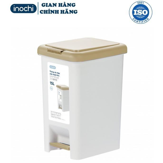 Thùng Rác Hiro Nhựa Đạp Chân Nắp Đậy Chữ Nhật INOCHI 15 Lít Làm Sọt Rác Văn Phòng Gia Đình TRAC15