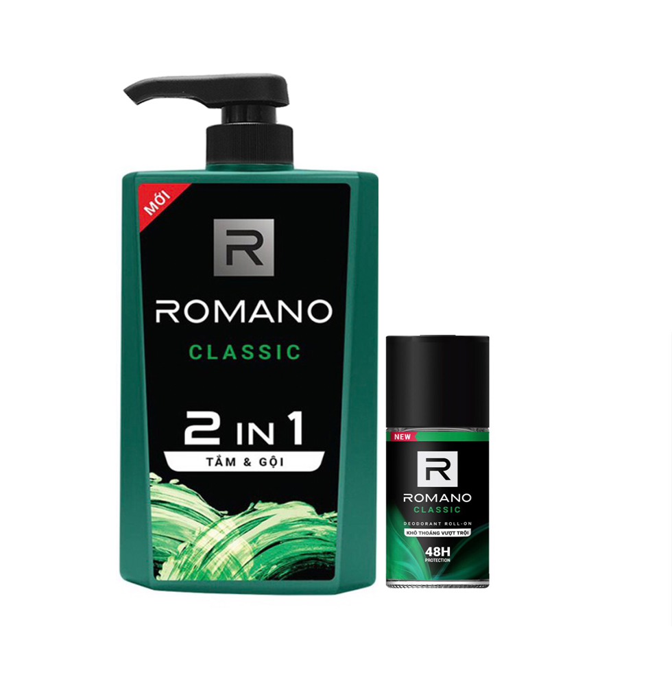 Combo Dầu gội Romano Classic 650ml+Lăn khử mùi Romano Classic 50ml