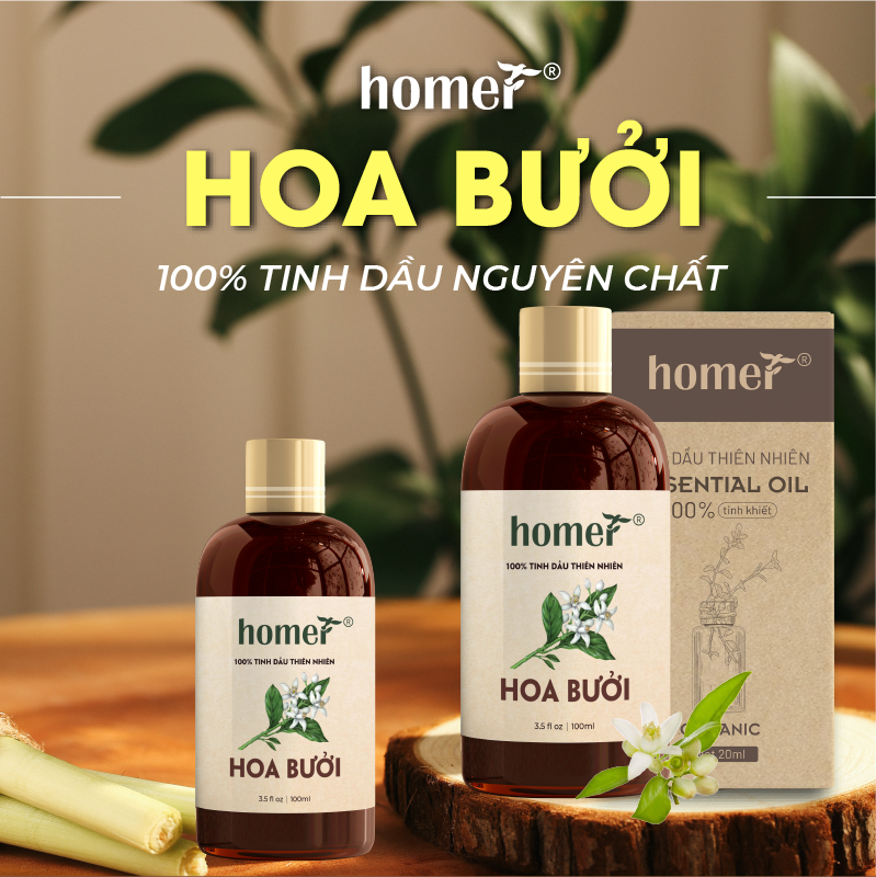 Tinh Dầu Hoa Bưởi Homer 100ml - Chính Hãng, Đạt Chuẩn Kiểm Định Cao Cấp - Tinh Dầu Xông Thơm Phòng, Thư Giãn, Khử Mùi hiệu quả