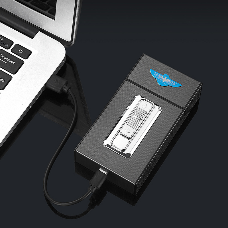 Bật Lửa Điện Plasmas Kiêm Hộp Đựng Thuốc 20 Điếu Dài Slim B09