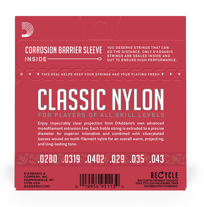 Bộ dây đàn Guitar Classic (Nylon) - D'Addario EJ27N - Normal Tension, Clear Nylon - Hàng chính hãng