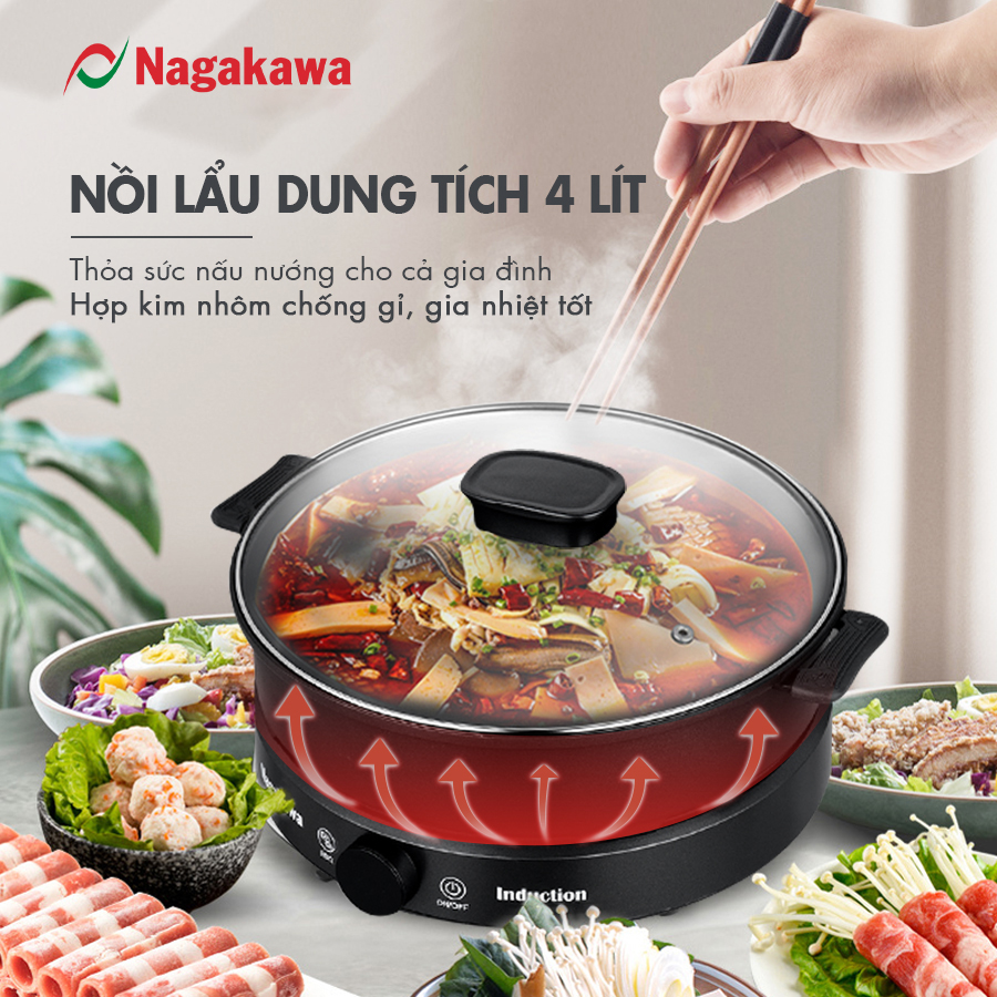 Bếp điện từ đa năng Nagakawa NAG0716 - Kèm nổi lẩu và vỉ nướng chuyên dụng - Hàng chính hãng