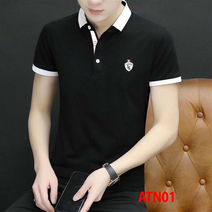 Áo thun polo nam có cổ tay ngắn thêu họa tiết phong cách hàn quốc - atn105