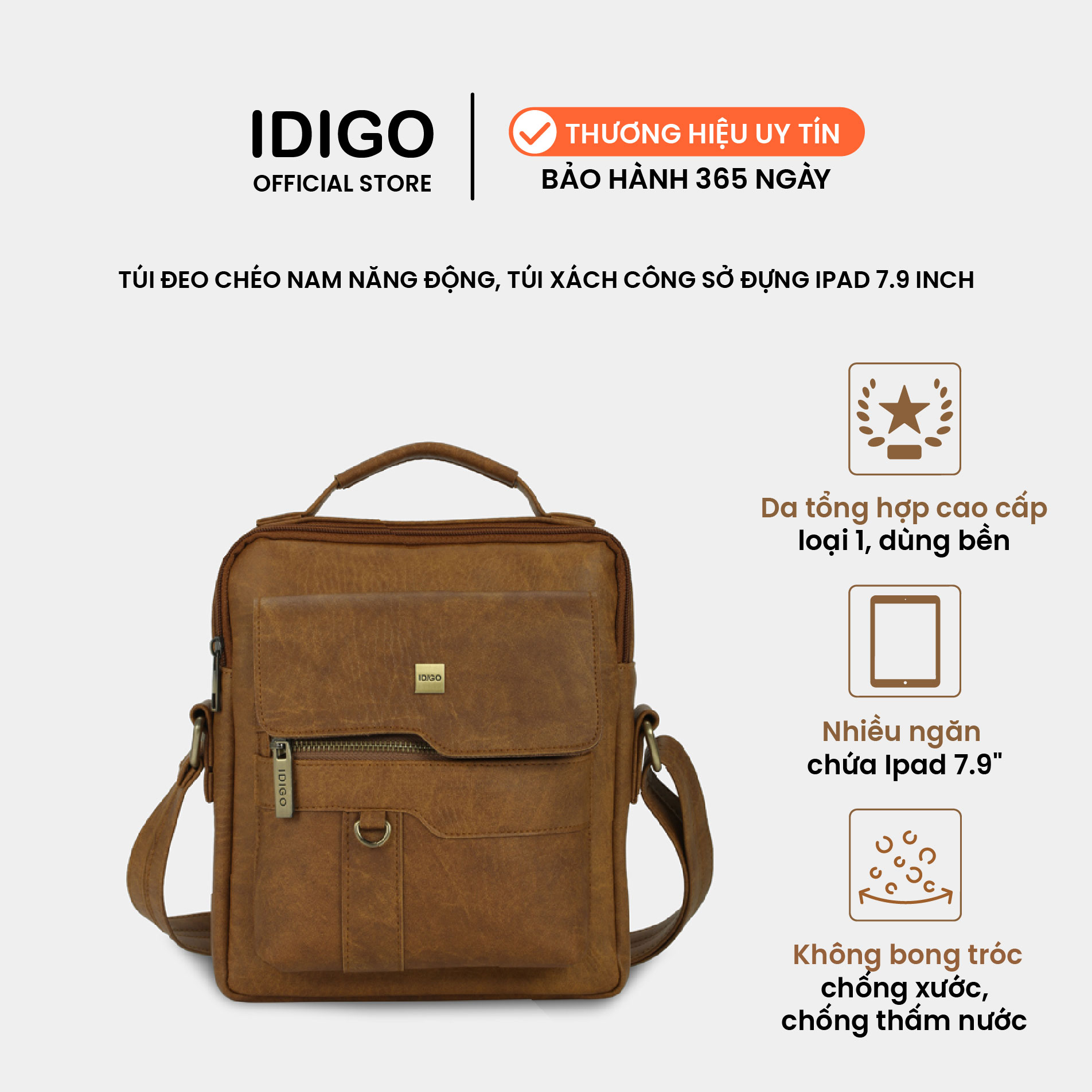 Túi công sở, túi đeo chéo nam du lịch đựng máy tính bảng 7.9inch nắp gập IDIGO MB2-4306