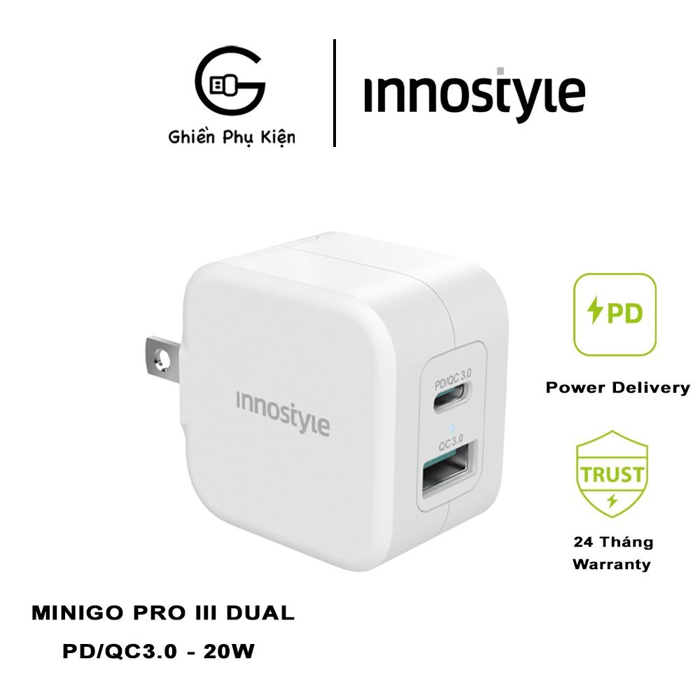 SẠC NHANH DÀNH CHO  IPHONE 12 I13 -  20W INNOSTYLE MINIGO PRO III DUAL PD/QC3.0 IC20-2PDWHI - HÀNG CHÍNH HÃNG