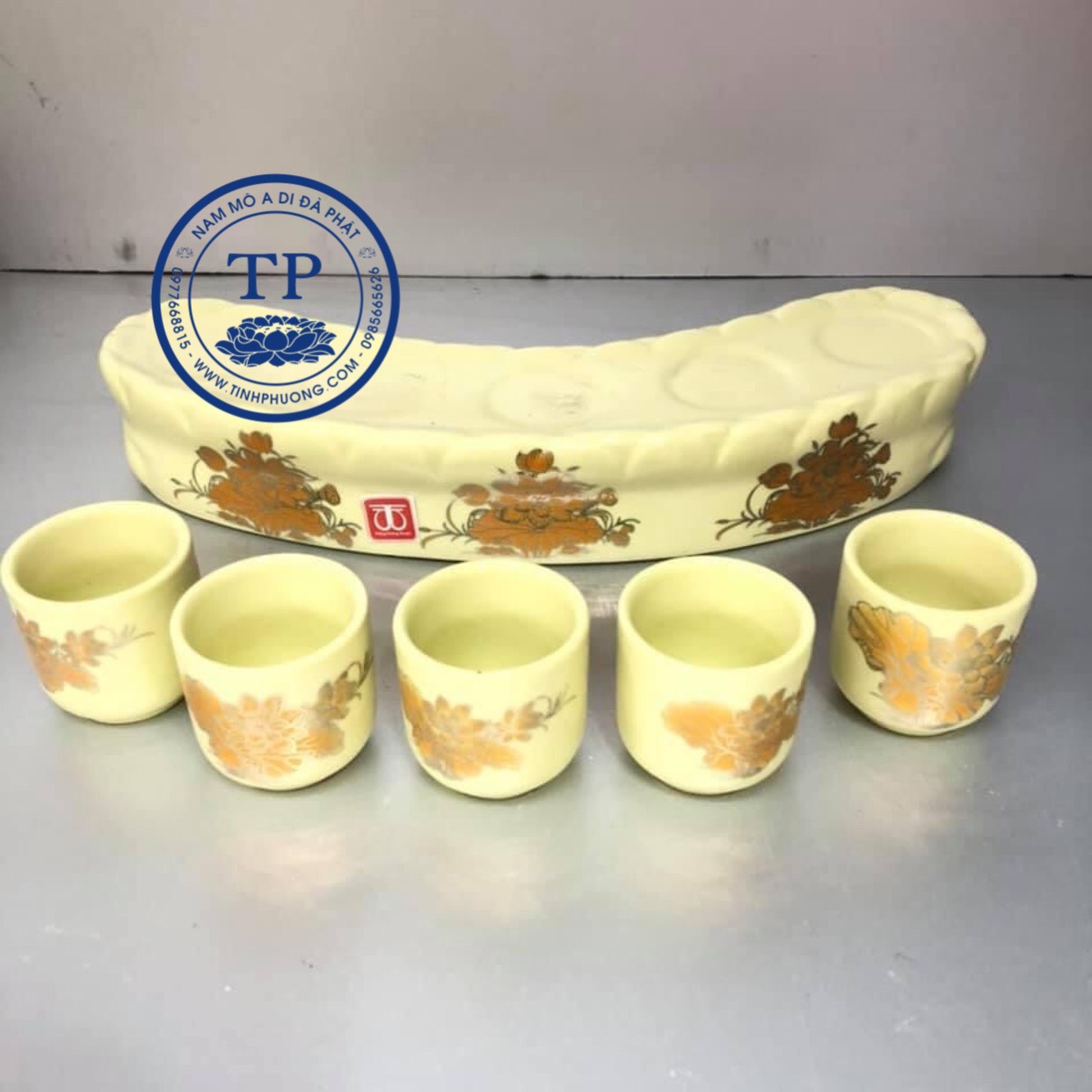 Kỷ chén thờ 5 ly hình hoa hoa sen BH1033