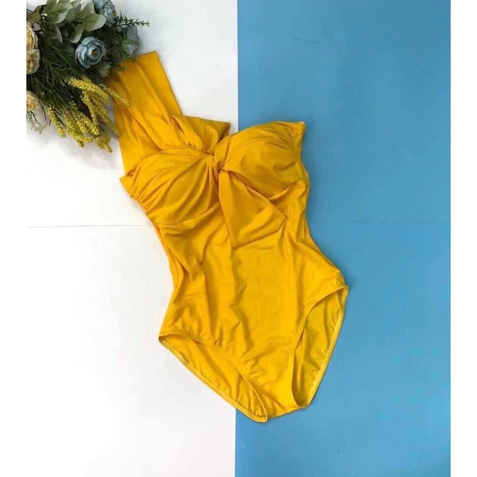 Bikini Liền Thân Lệch Vai Phối Nơ Ngực, Áo Tắm 1 Mảnh Đi Biển Hàn Quốc