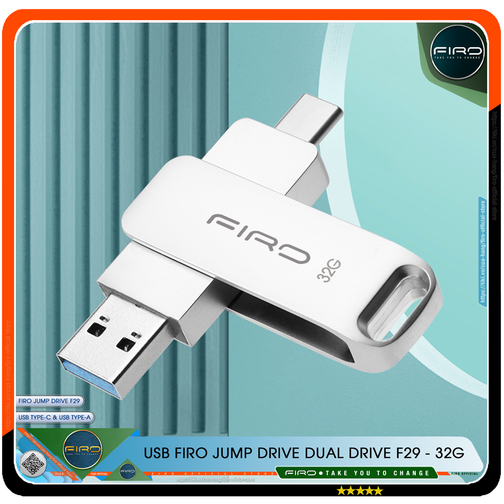 USB FIRO Jump Drive Dual Drive F29 - USB 3.1 32GB / 64GB Đầu Nối Kép Với 2 Cổng USB Type-C Và USB Type-A - Tương Thích MAC / PC Chuẩn Giao Tiếp USB 3.0 Và 2.0 - Tốc Độ Đọc 130Mb/s- Hàng Chính Hãng