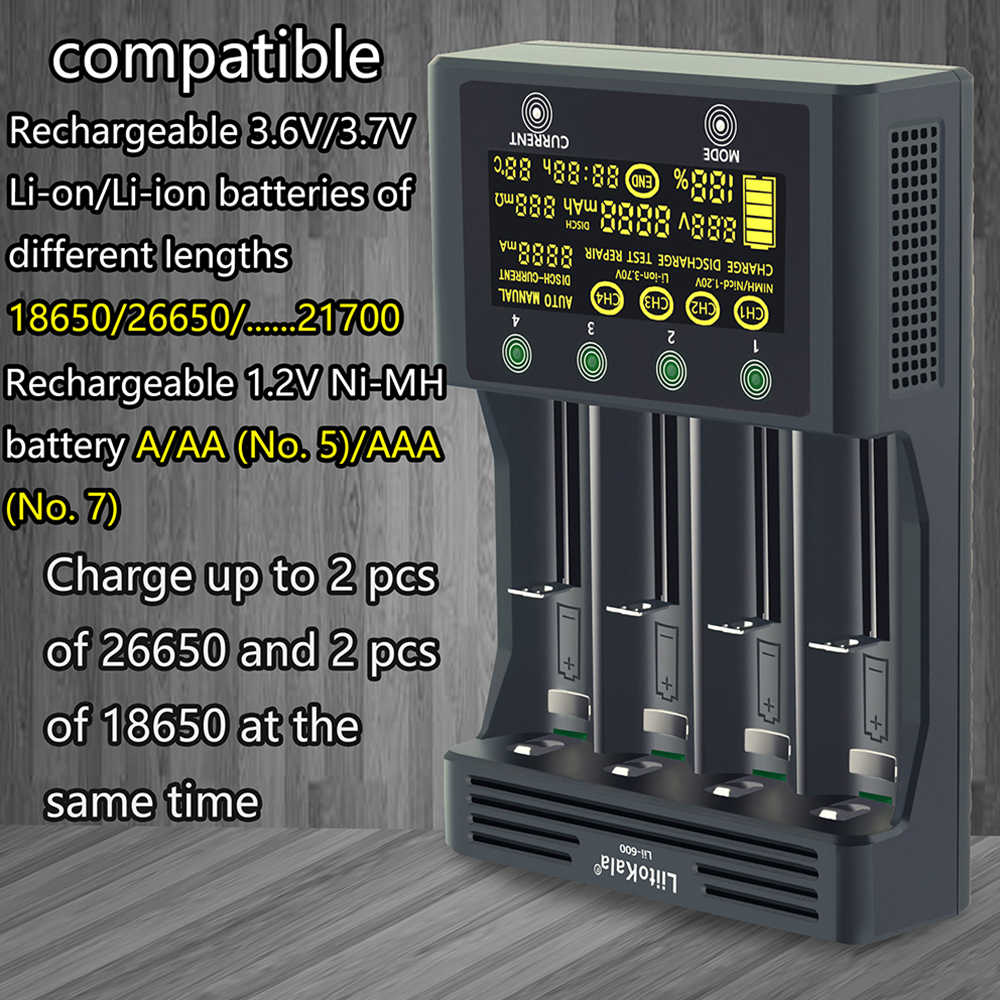 Bộ sạc pin LiitoKala lii-600 Li-ion-3.7V Ni-MH1.2V 4 khe cắm