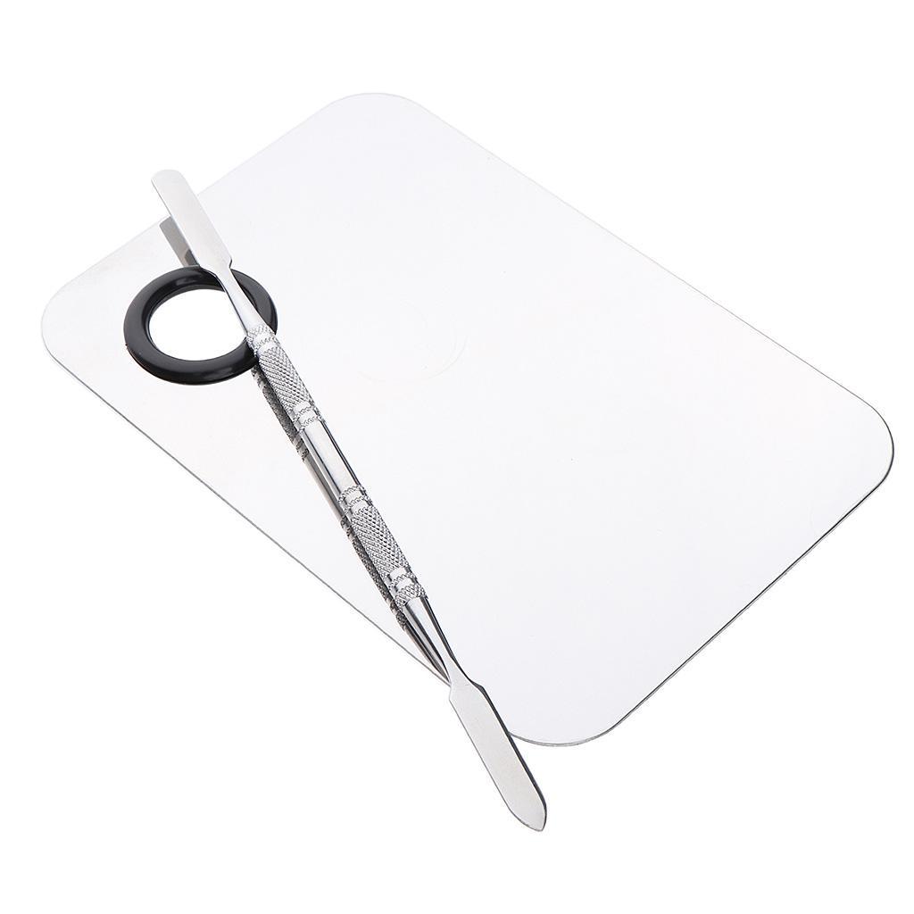 4 Makeup Cosmetic Nail Art Mixing Paint Palette Stainless Spatula Tray Tools