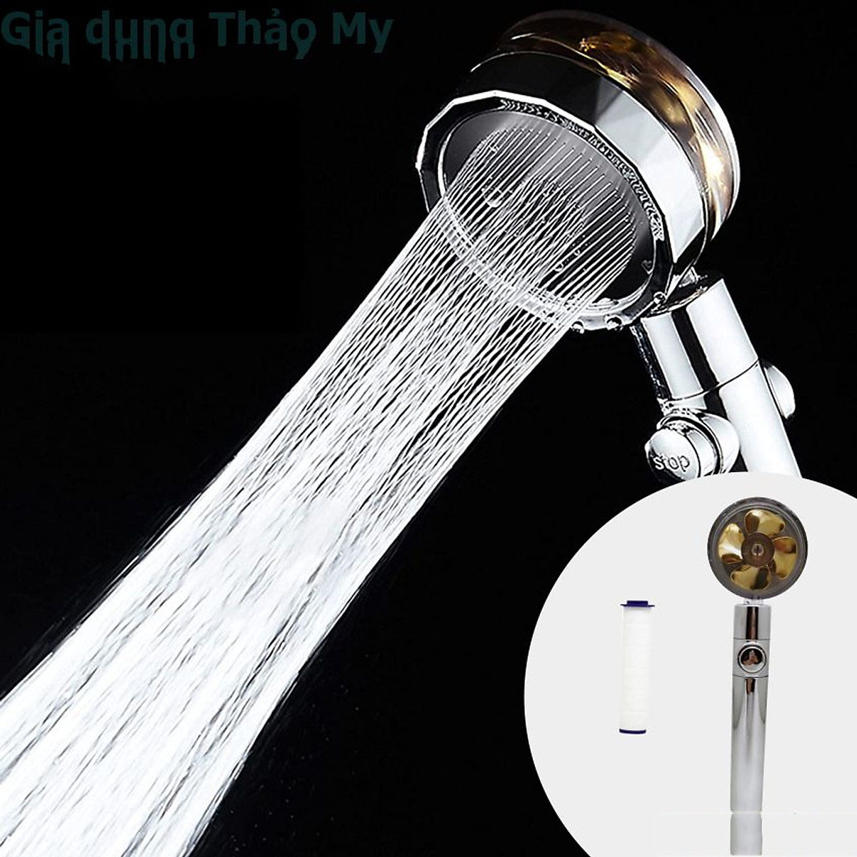 Đầu Vòi Hoa Sen Tăng Áp, Vòi Sen Tăng Áp Cao Cấp, Có Cánh Quạt, Có Lõi Lọc- Hàng Chính Hãng