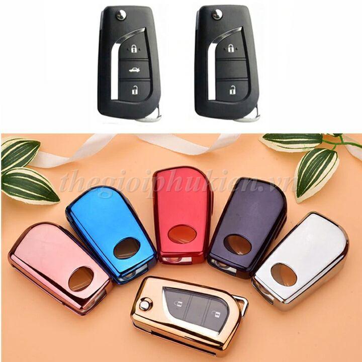 Ốp silicon màu bảo vệ chìa khóa cho xe Toyota Fortuner, Camry 2018, Corolla Altis, Land Cruiser Prado…kèm móc đeo INOX