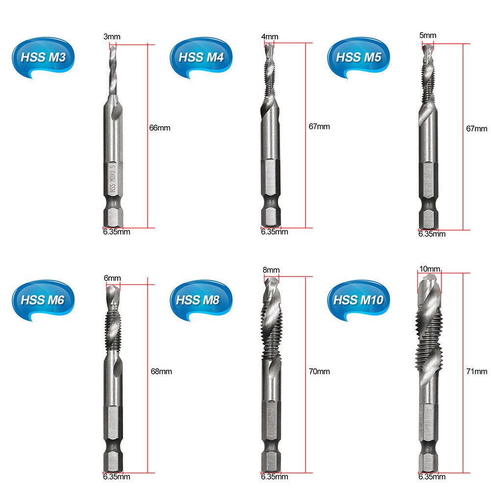Bộ 6 Mũi Khoan Taro HSS 4341 Tạo Ren Cao Cấp, giúp tiết kiệm thời gian thi công, tiết kiệm chi phí siêu tiện lợi. M3, M4, M5, M6, M8, M10