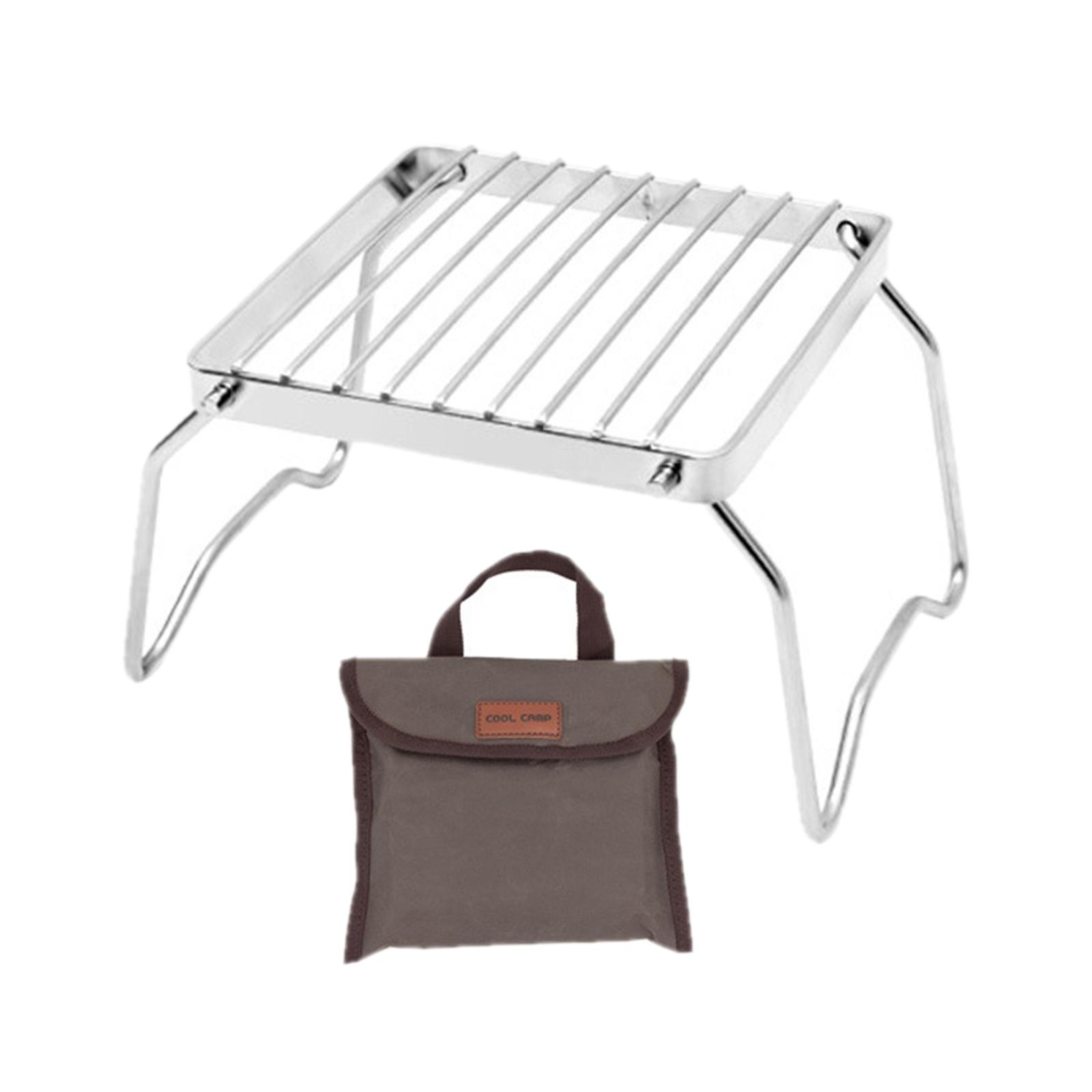 Portable Camping Grill Compact Mini Stainless Steel Campfire Charcoal Gas BBQ Grill Rack Barbeque Stove Bracket for Backpacking,Hiking,Picnic, Fishing