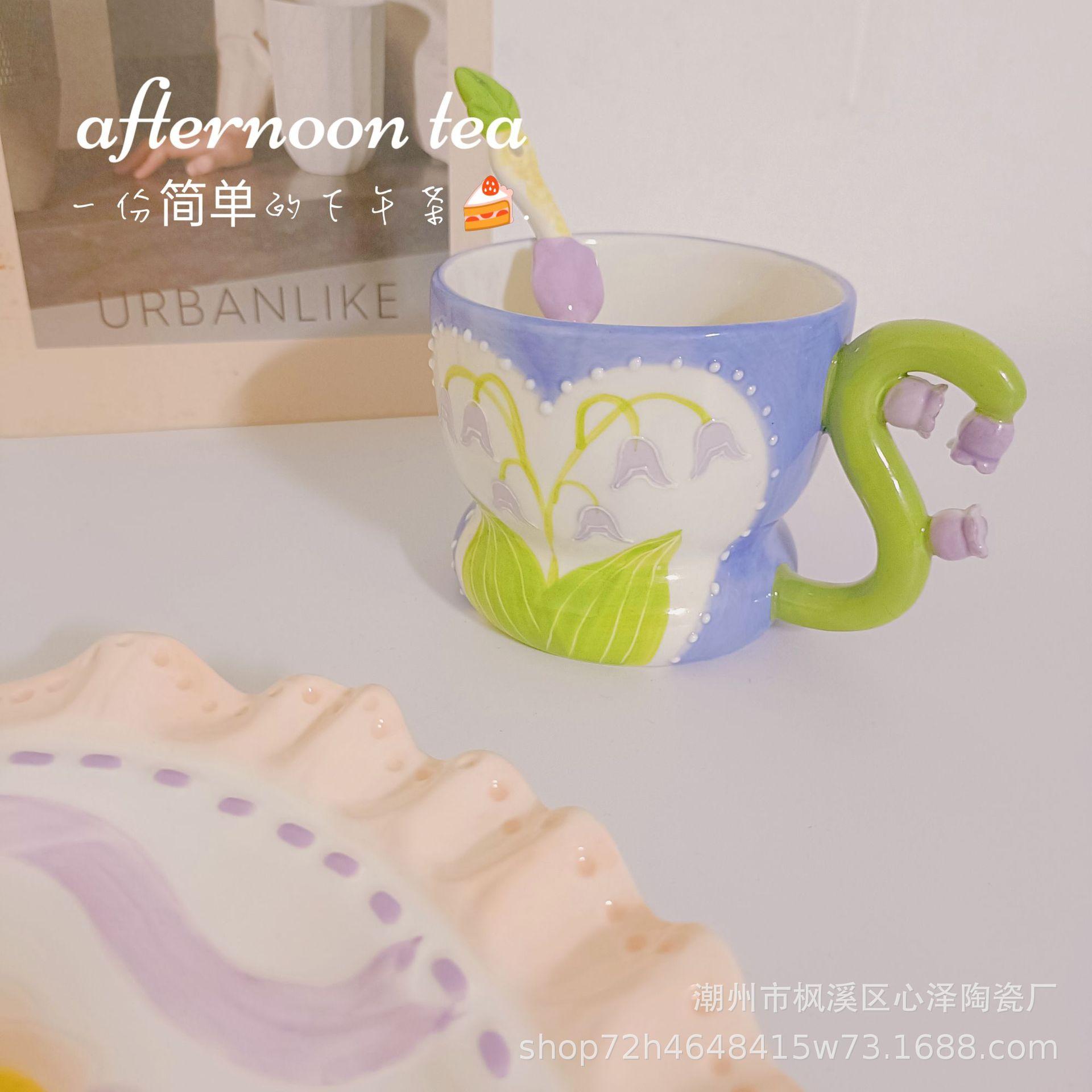 Thuận lợi nhất sáng tạo nhiệt độ cao vẽ tay hoa tulip ba chiều cốc gốm cốc cốc cà phê màu tráng men văn phòng nhà