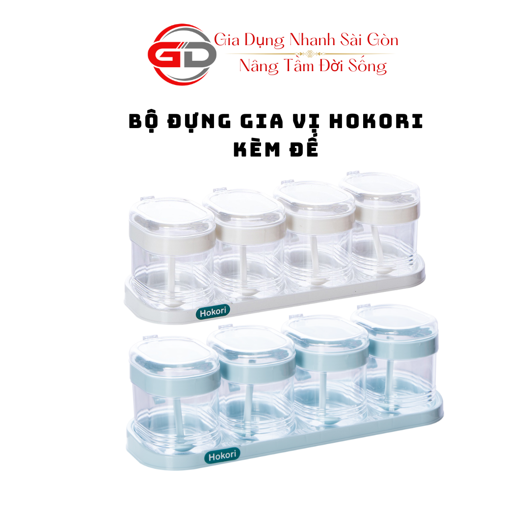 Bộ 4 Hũ Đựng Gia Vị Hokori Kèm Đế