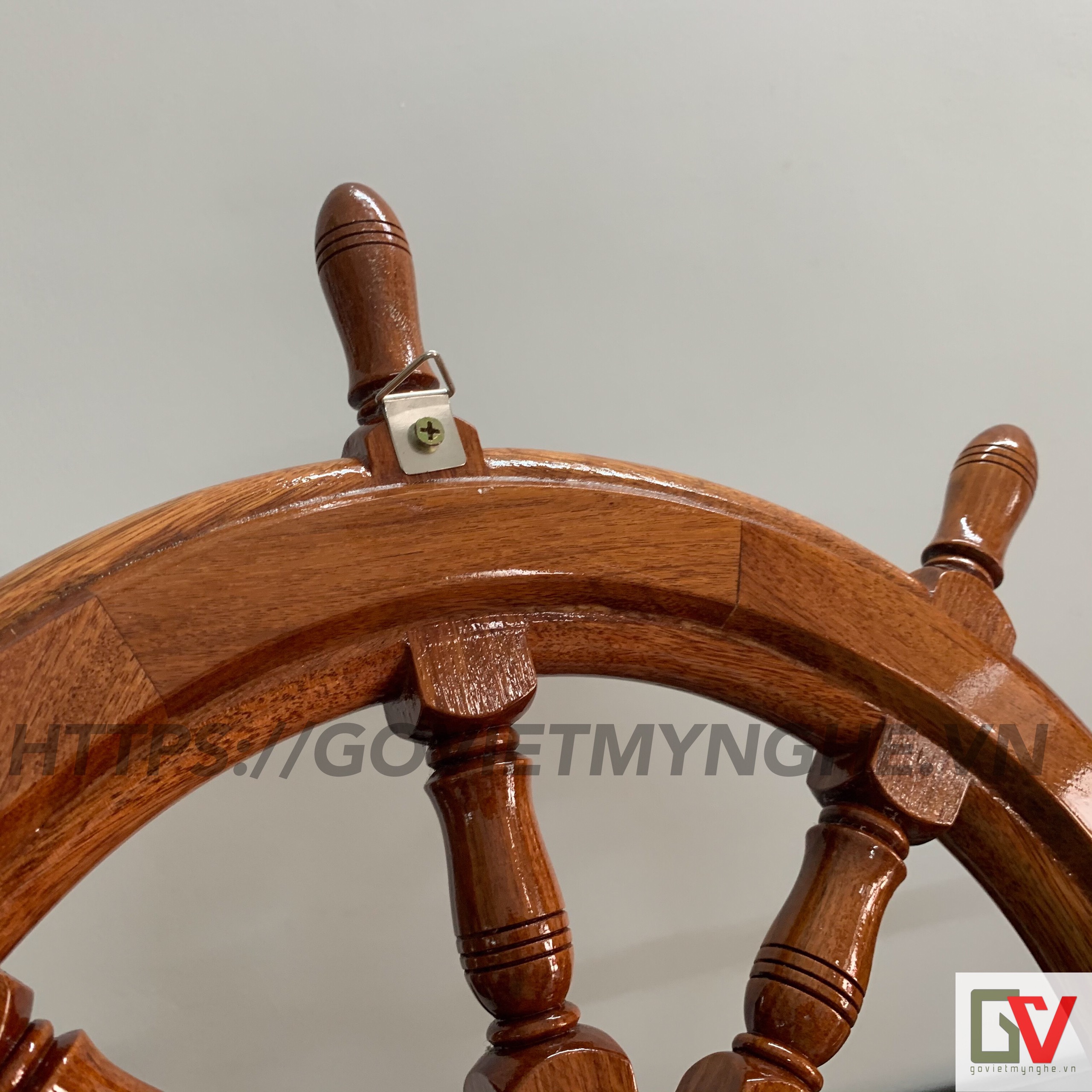 Mô hình bánh lái tàu gỗ trang trí treo tường - Vô lăng tàu gỗ trang trí Ø60cm - Gỗ căm xe tự nhiên