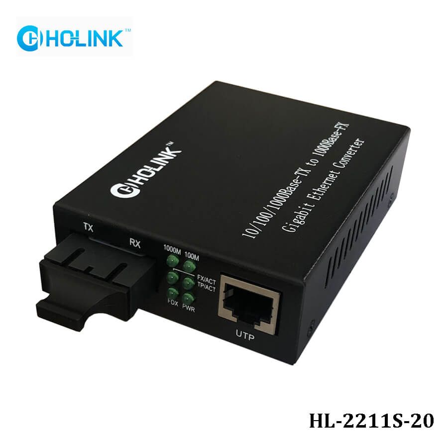 Bộ chuyển đổi quang điện Ho-Link HL-2211S-20 | 2 sợi quang 10/100/1000MB - Hàng Chính hãng