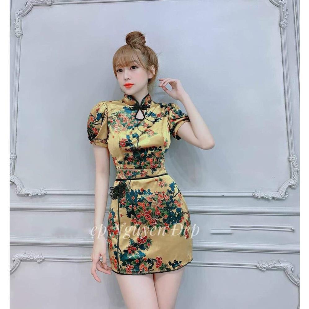 TASA Set váy họa tiết hoa kiểu tàu ( đỏ, vàng, xanh ) tôn dáng siêu xinh cho nàng thời trang nữ dạo phố dự tiệc