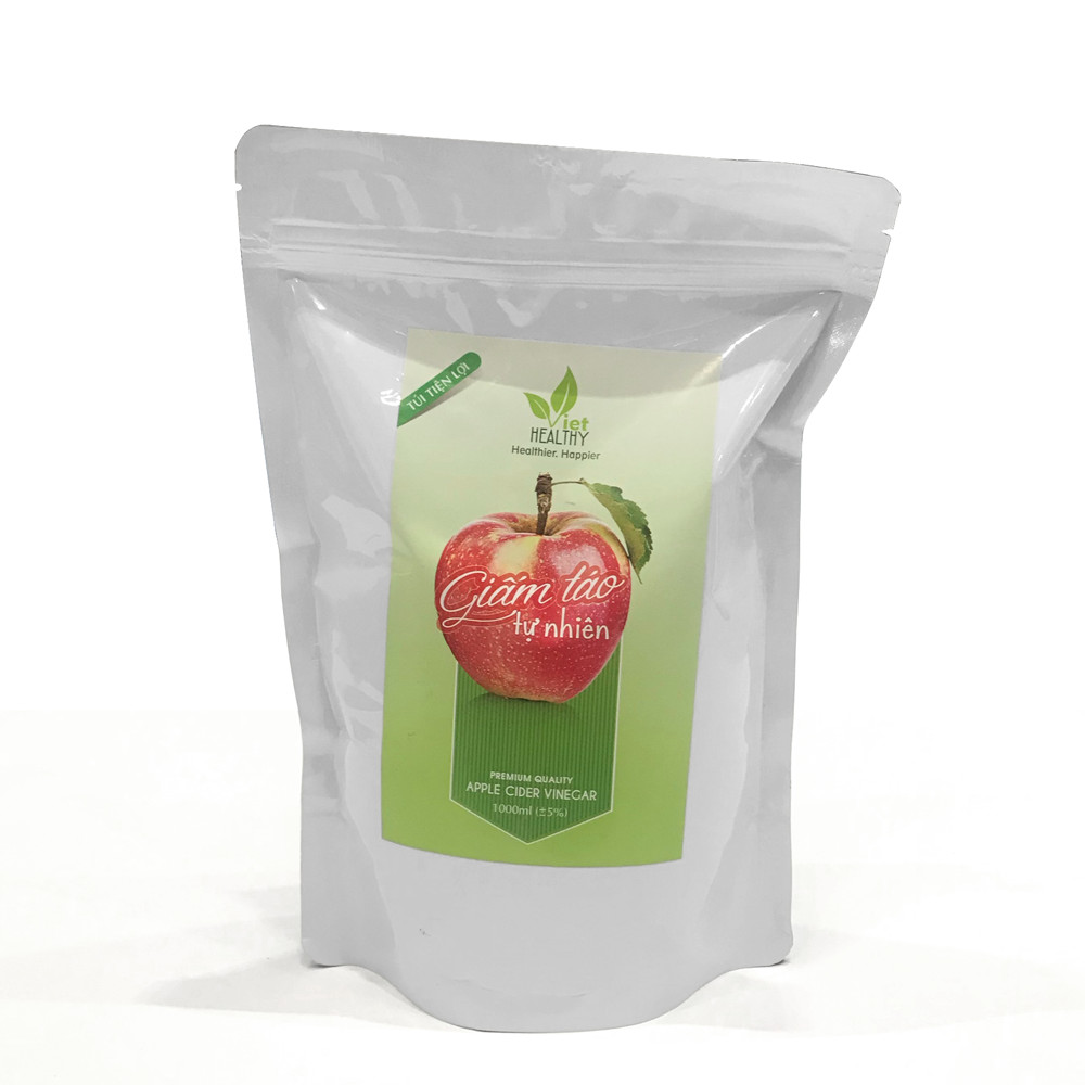 Giấm táo tinh khiết 1 lít Viet Healthy (Túi tiện lợi) - 100% táo nhập khẩu New Zealand